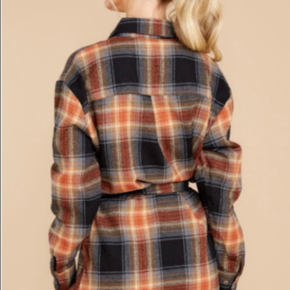 #56- Plaid Shirt Mini Dress - Picture 3 of 5